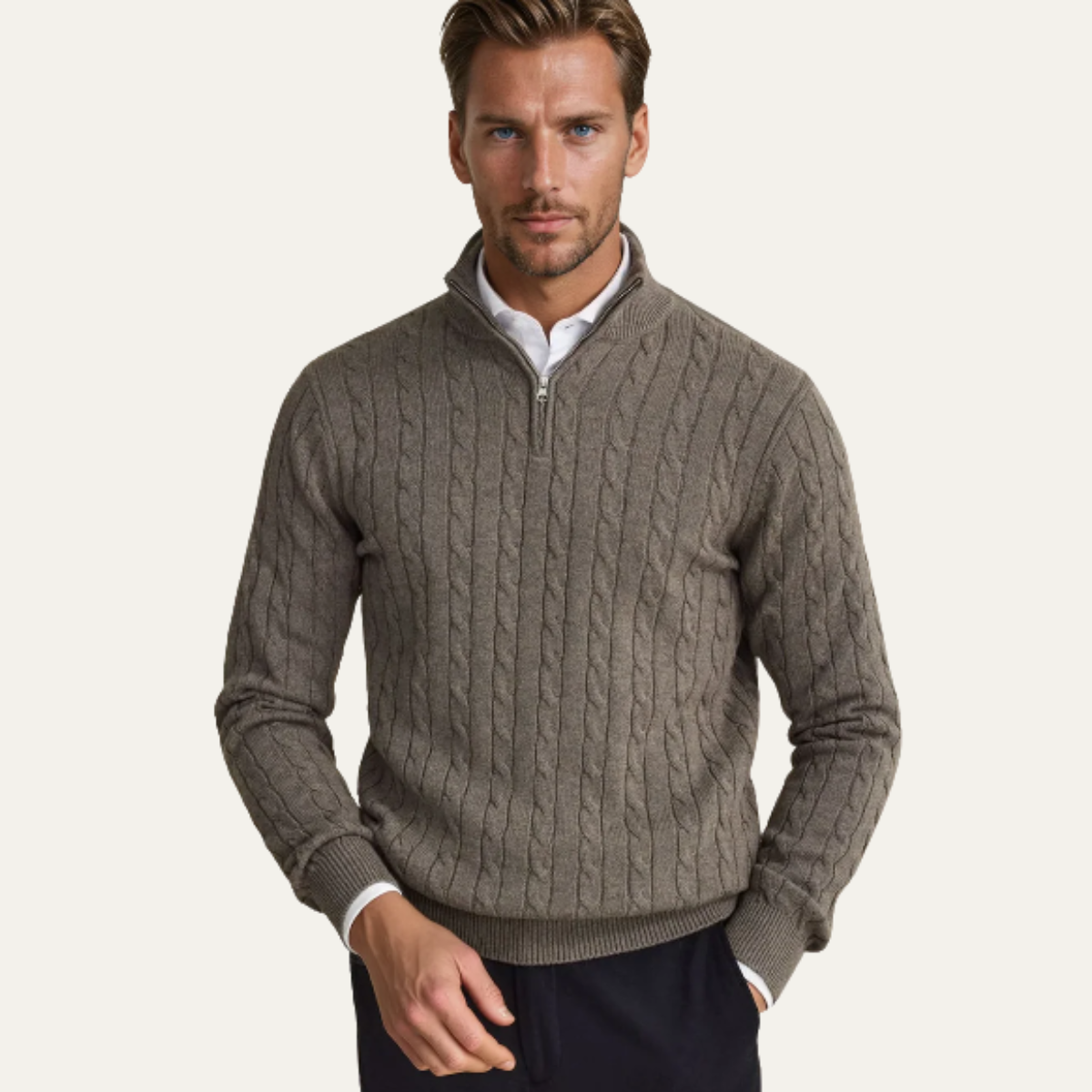 Traditional Men's Cable Knit Half Zip Jumper Sweater