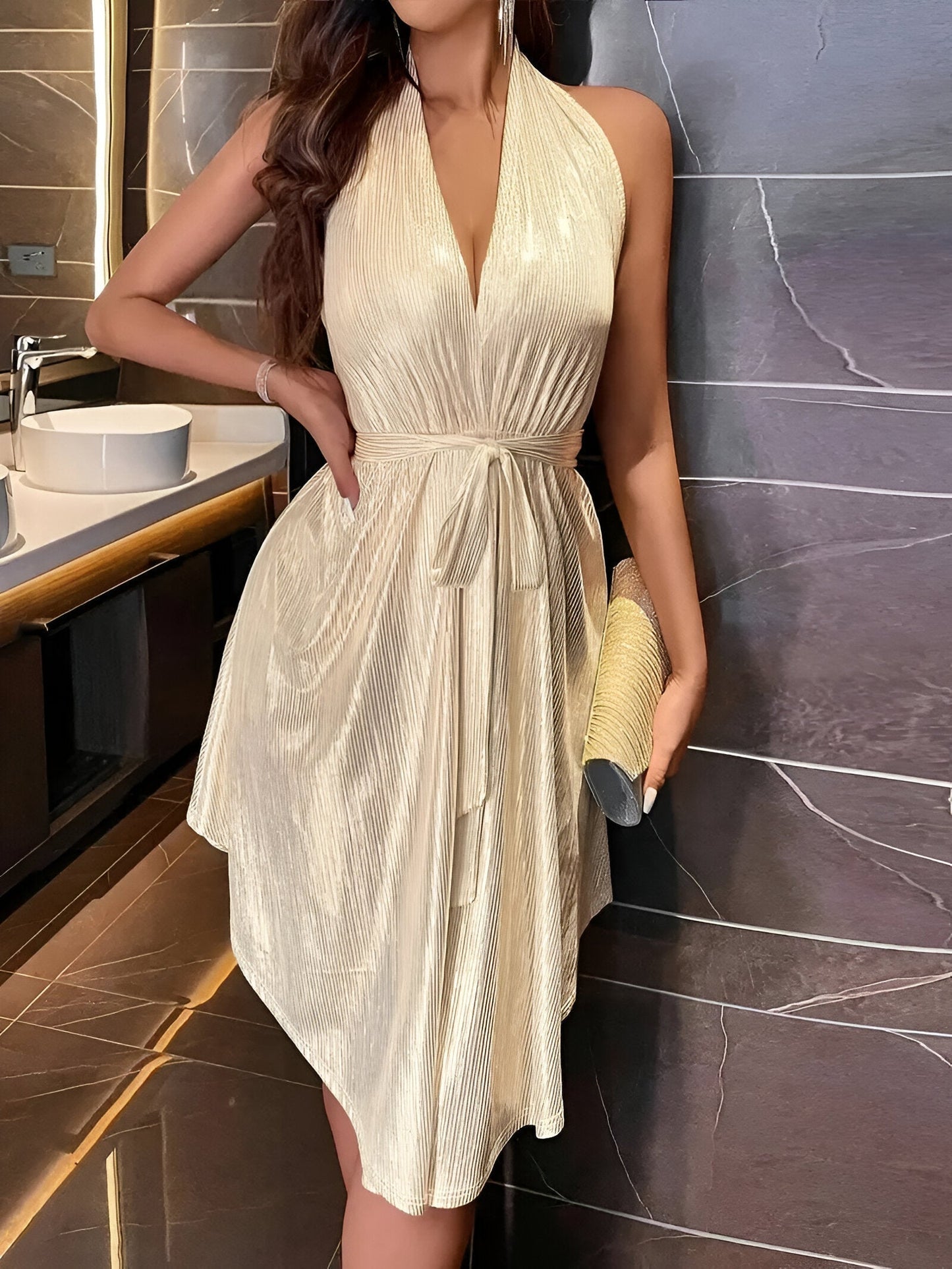 Sleeveless V Neck Mini Dress for Women