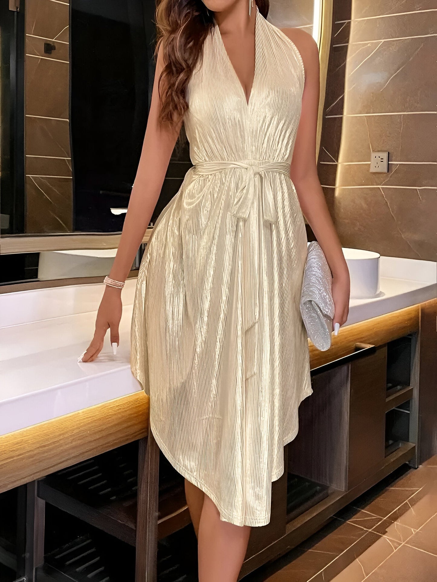 Sleeveless V Neck Mini Dress for Women