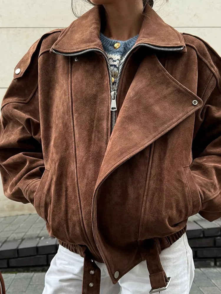 Women's Edgy Leather Jacket with Large Notch Collar