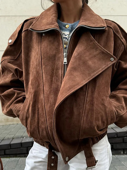 Women's Edgy Leather Jacket with Large Notch Collar