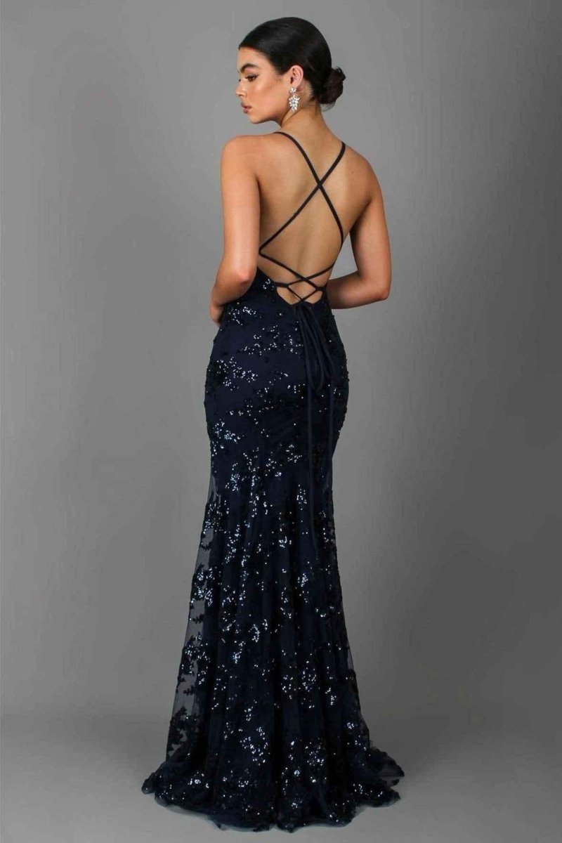 Elegant Long Sleeveless V Neck Evening Dress