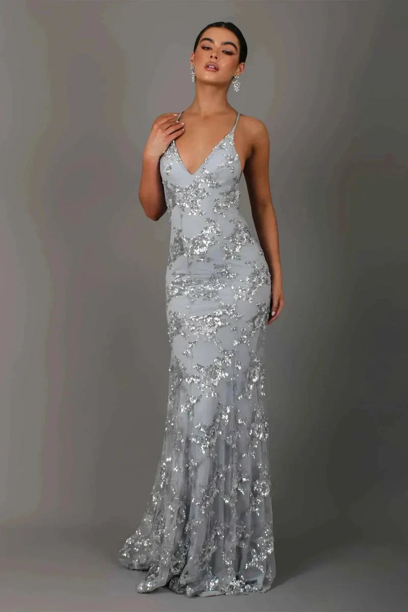 Elegant Long Sleeveless V Neck Evening Dress
