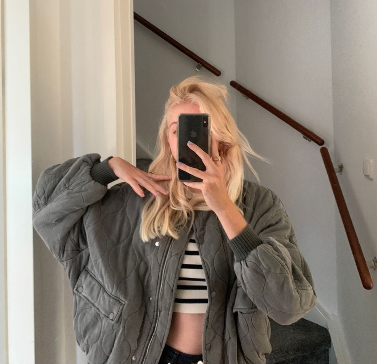 Women's Puffer Jacket with Quilted Design and Zip Front