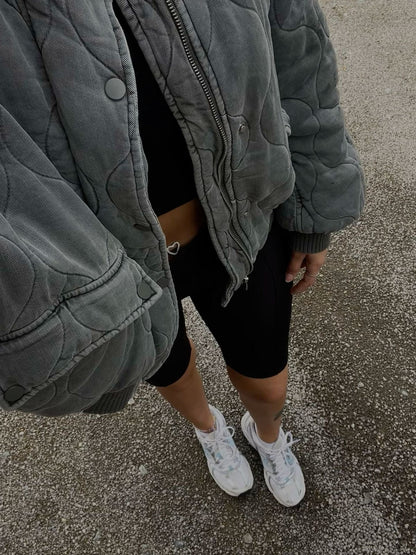 Women's Puffer Jacket with Quilted Design and Zip Front