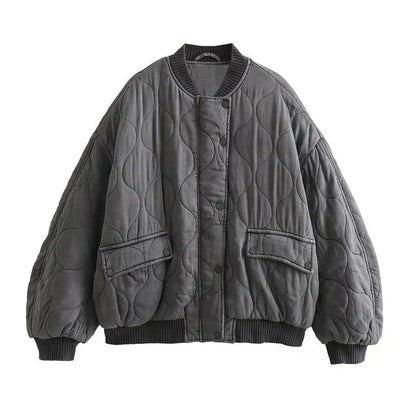 Women's Puffer Jacket with Quilted Design and Zip Front