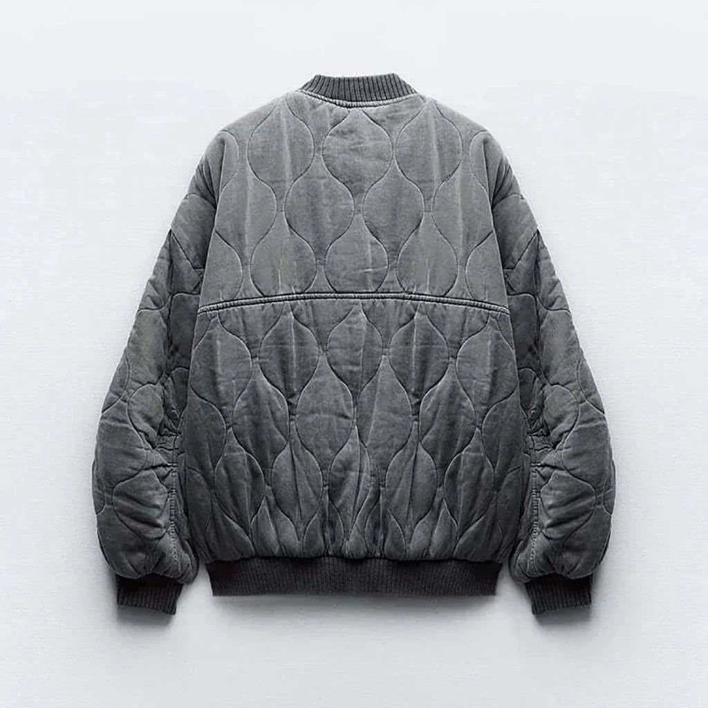 Women's Puffer Jacket with Quilted Design and Zip Front
