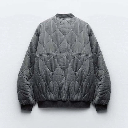 Women's Puffer Jacket with Quilted Design and Zip Front