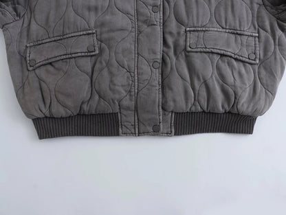 Women's Puffer Jacket with Quilted Design and Zip Front