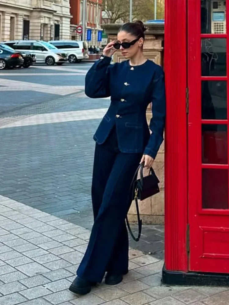 Ladies' Jeans Suit with Coat and Loose Fit Trousers