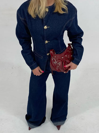 Ladies' Jeans Suit with Coat and Loose Fit Trousers