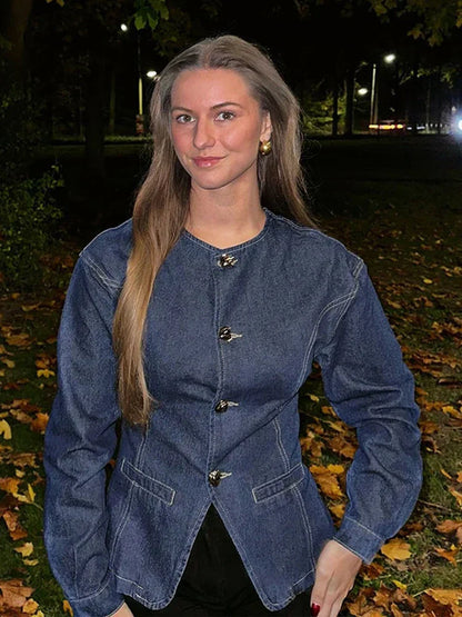 Ladies' Jeans Suit with Coat and Loose Fit Trousers