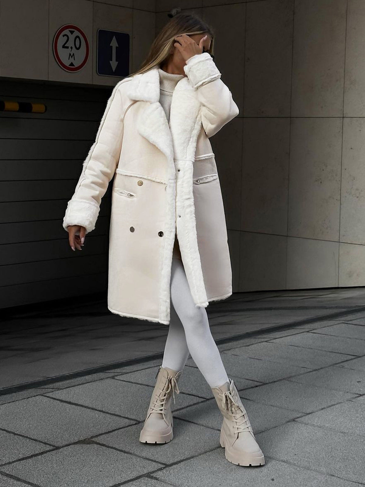 Classic Fit Ladies Tailored Overcoat with Lapel Collar - Nocini