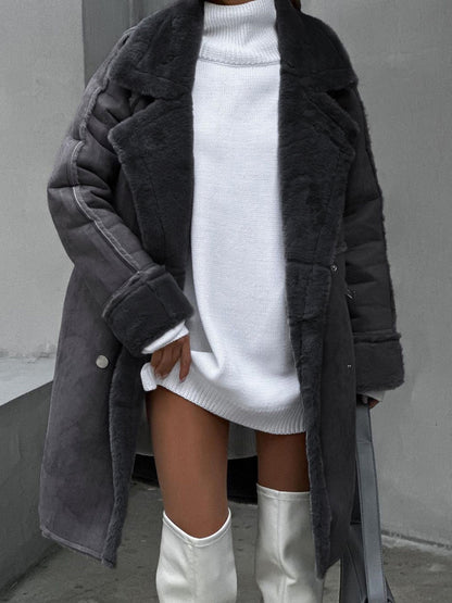 Classic Fit Ladies Tailored Overcoat with Lapel Collar