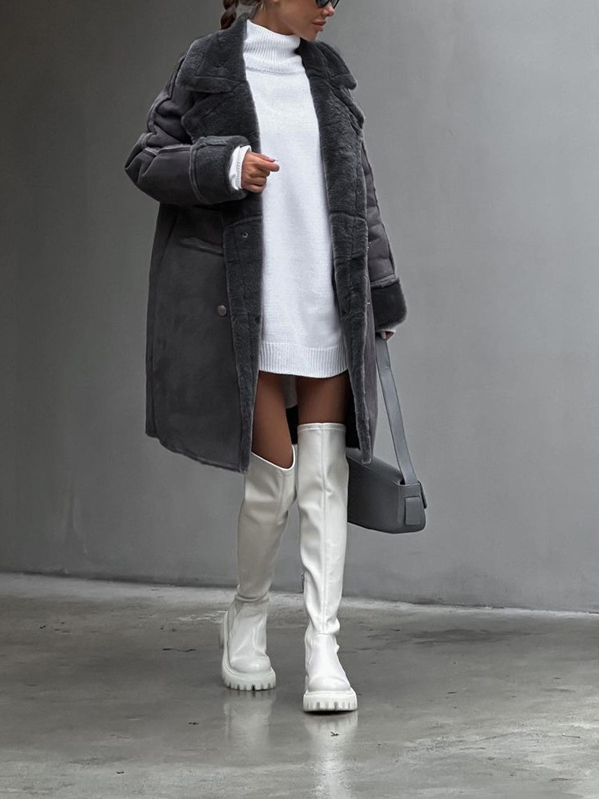 Classic Fit Ladies Tailored Overcoat with Lapel Collar