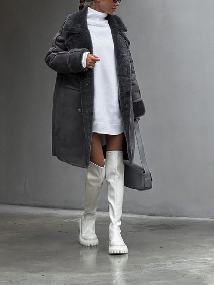 Classic Fit Ladies Tailored Overcoat with Lapel Collar