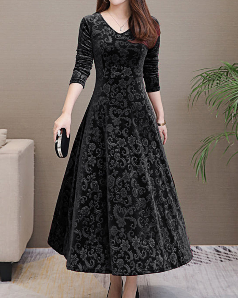 Ladies Formal Midi Dress with V Neckline - Nocini