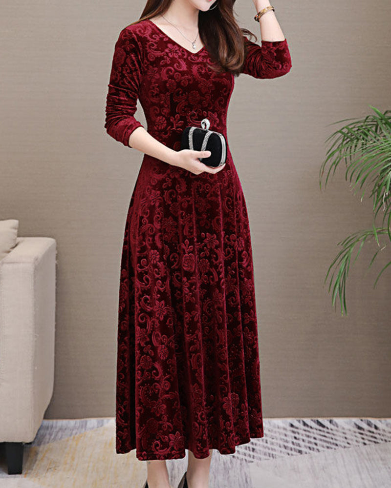 Ladies Formal Midi Dress with V Neckline