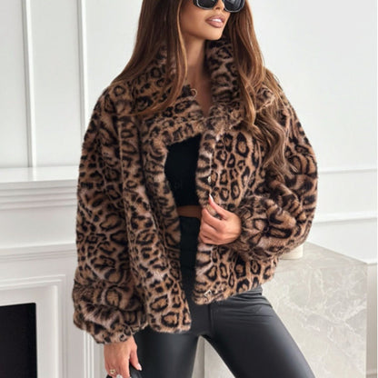 Ladies' Soft Leopard Print Zip Jacket