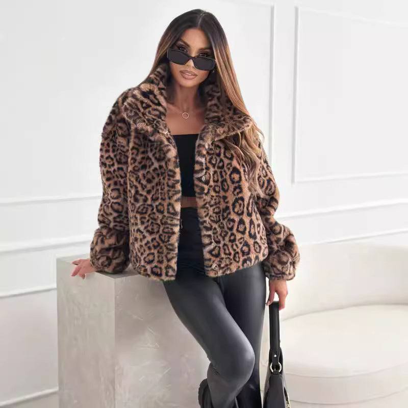 Ladies' Soft Leopard Print Zip Jacket