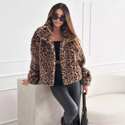 Ladies' Soft Leopard Print Zip Jacket