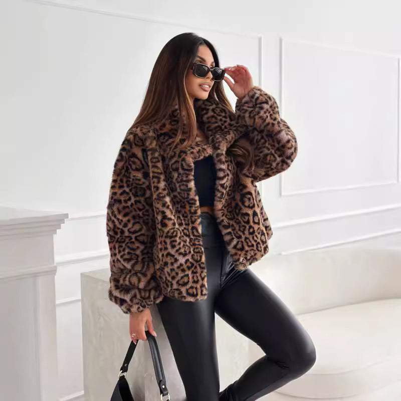 Ladies' Soft Leopard Print Zip Jacket