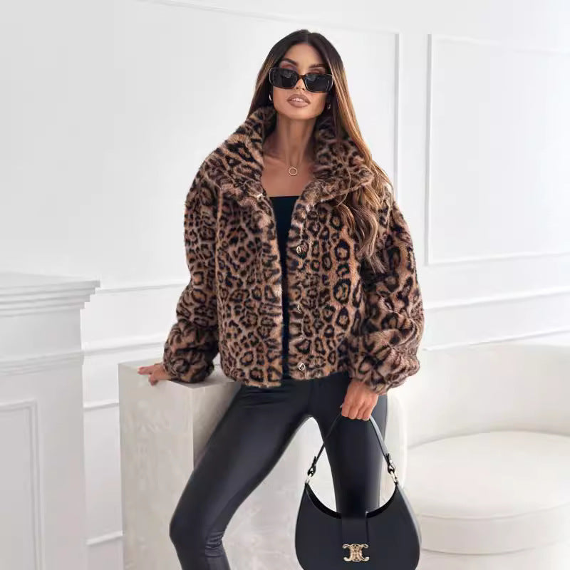 Ladies' Soft Leopard Print Zip Jacket