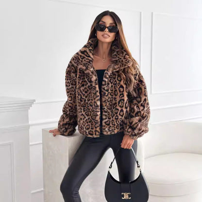 Ladies' Soft Leopard Print Zip Jacket