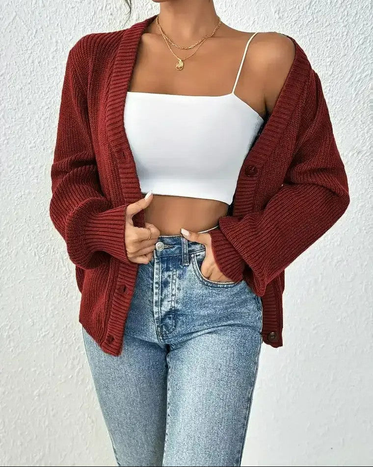 Soft V-Neck Women's Button Cardigan Sweater