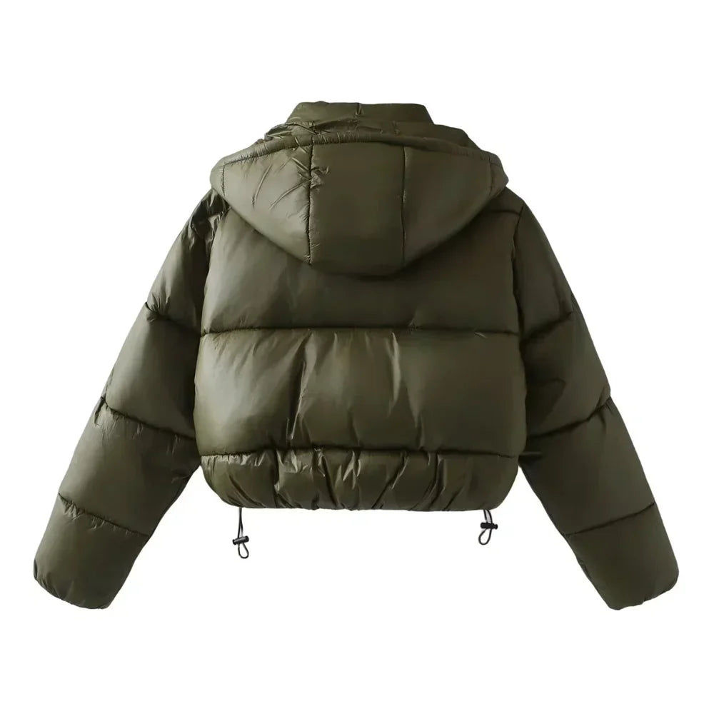 Warm Women's Hooded Puffer Coat with Zip Front