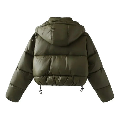 Warm Women's Hooded Puffer Coat with Zip Front