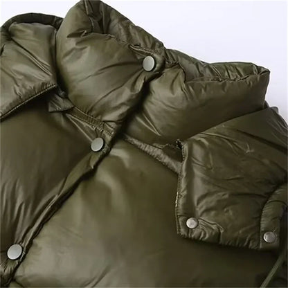Warm Women's Hooded Puffer Coat with Zip Front