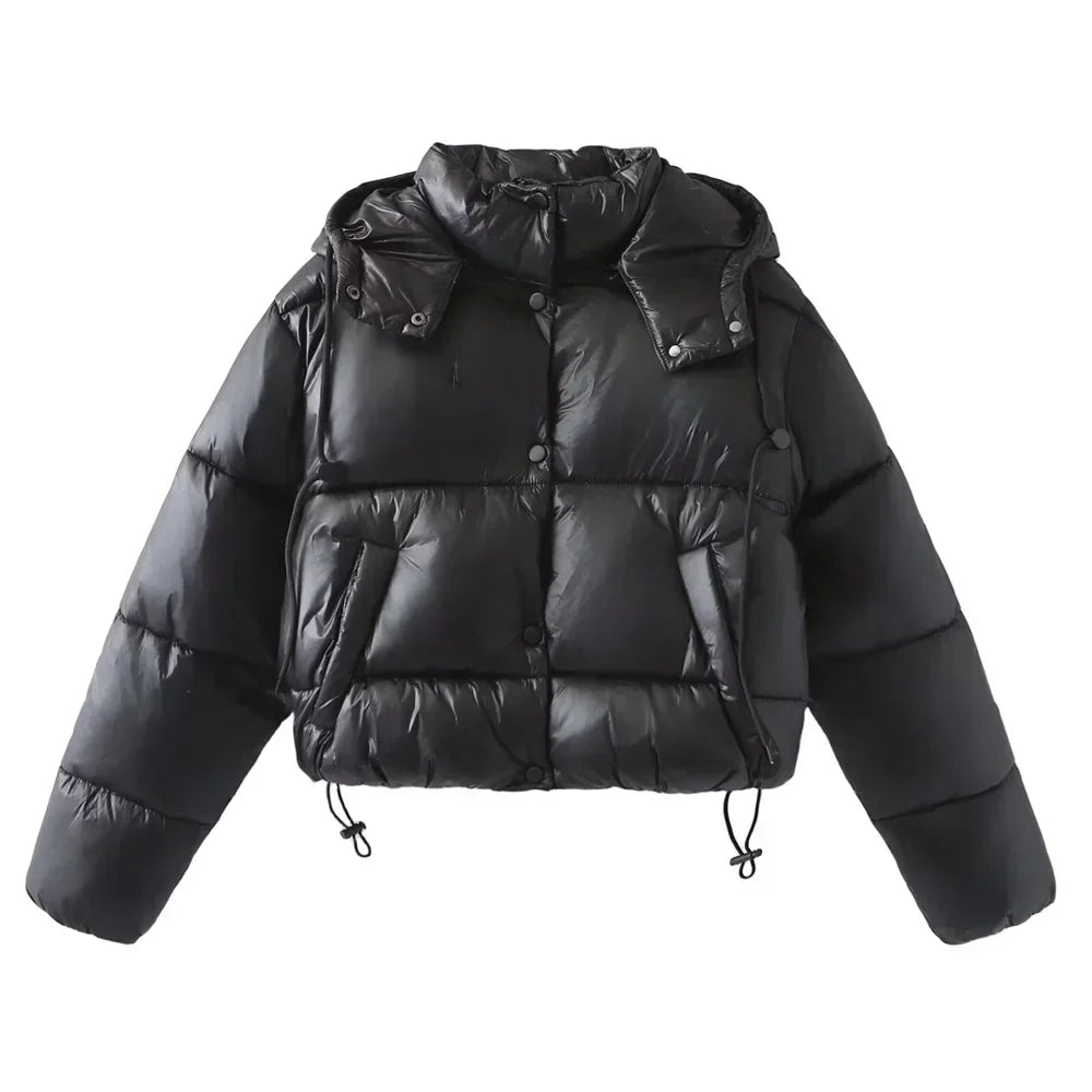 Warm Women's Hooded Puffer Coat with Zip Front