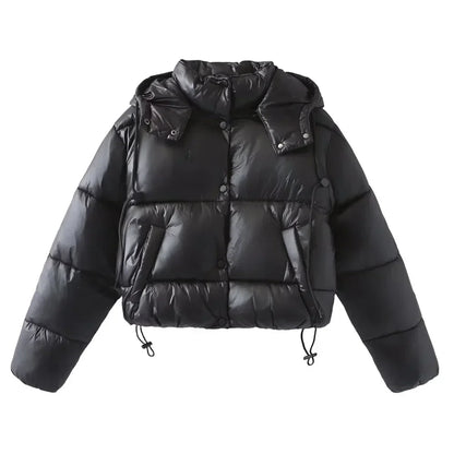 Warm Women's Hooded Puffer Coat with Zip Front