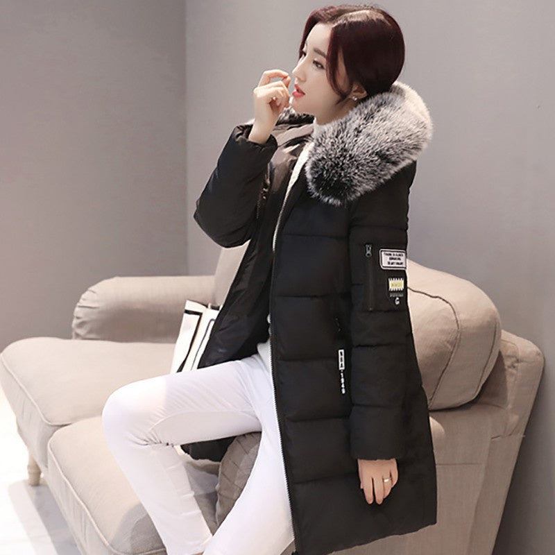 Warm Ladies Padded Parka with Faux Fur Hood