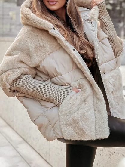 Warm Women's Padded Parka with Hood and Fleece Lining