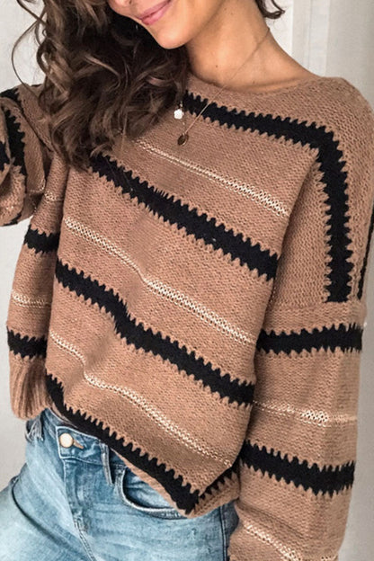 Classic Ladies Striped Crew Neck Sweater