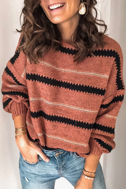 Classic Ladies Striped Crew Neck Sweater