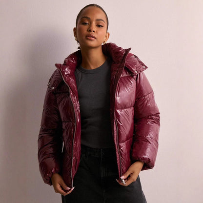 Warm Women's Zip Up Puffer Coat with Cuffed Sleeves