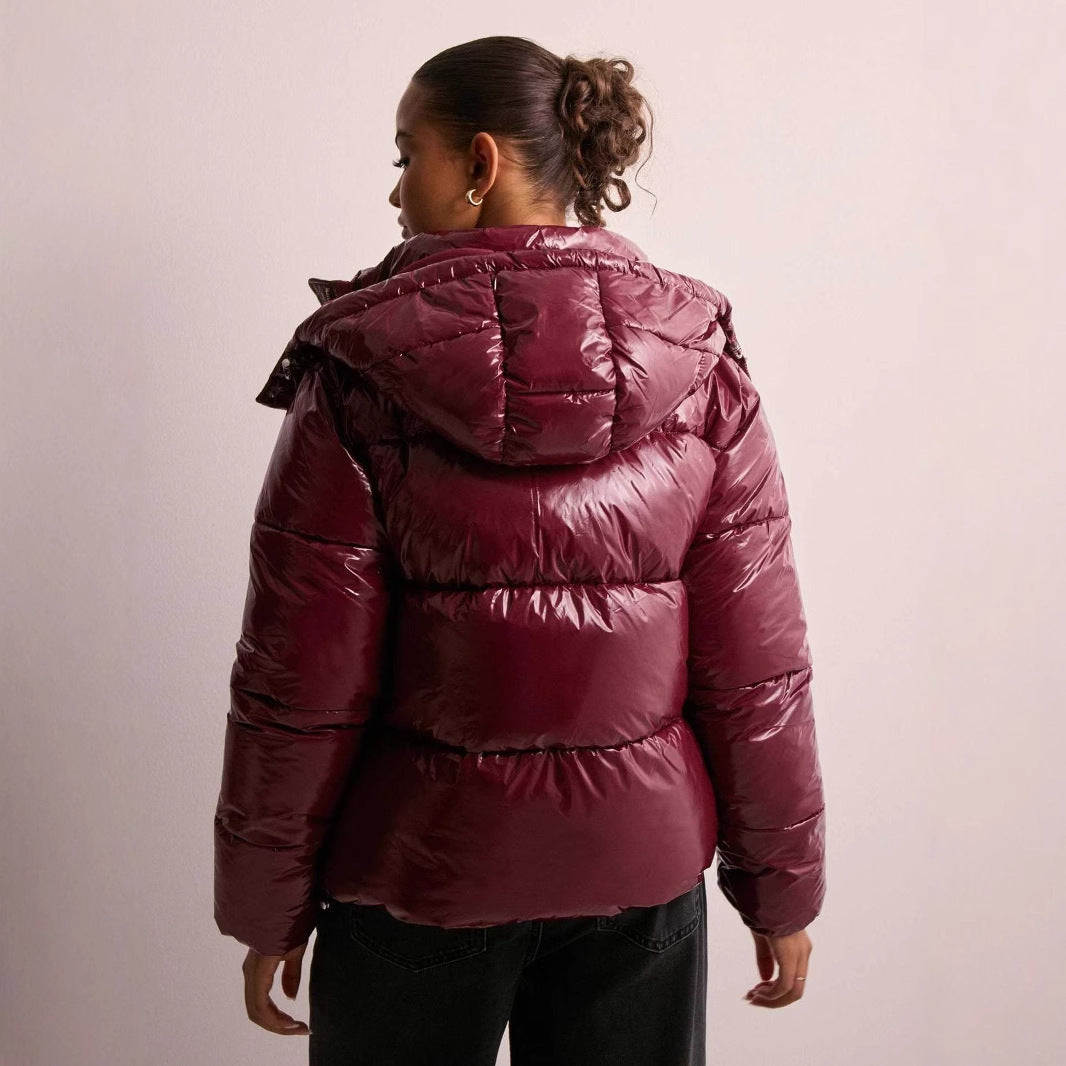 Warm Women's Zip Up Puffer Coat with Cuffed Sleeves