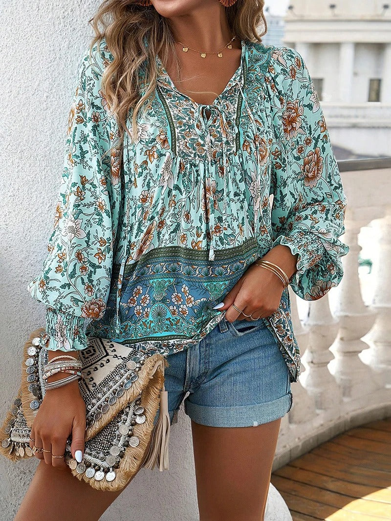 Ladies Floral V Neck Top