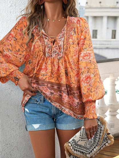 Ladies Floral V Neck Top