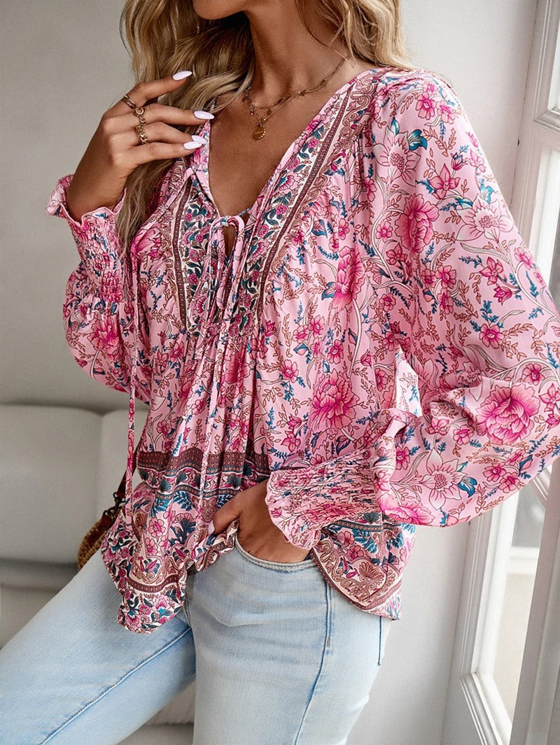 Ladies Floral V Neck Top