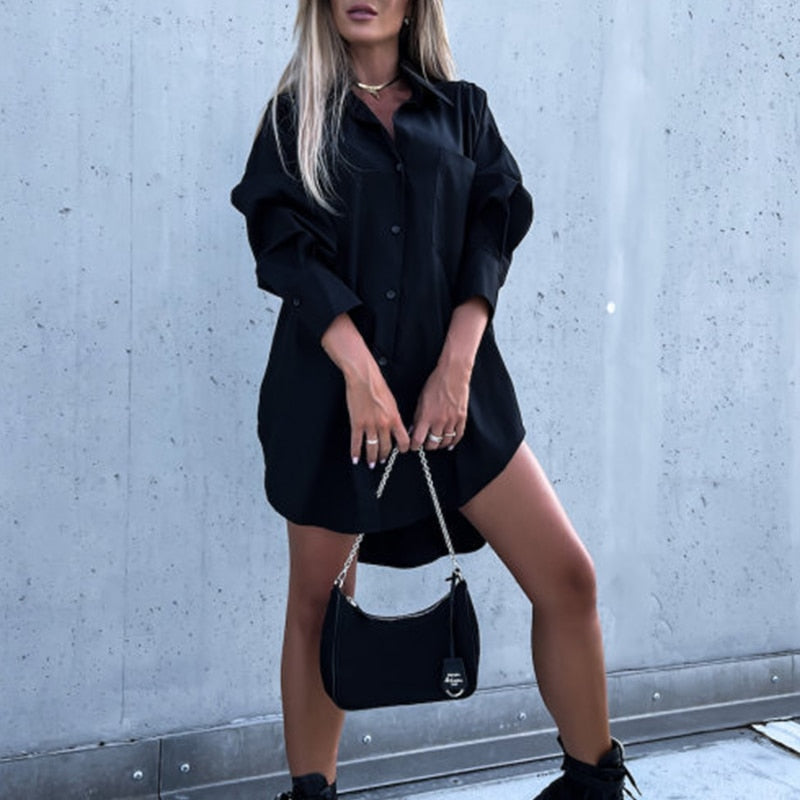 Ladies Button Front Long Sleeve Shirt Dress