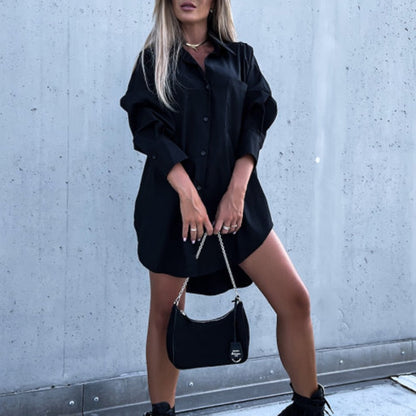 Ladies Button Front Long Sleeve Shirt Dress