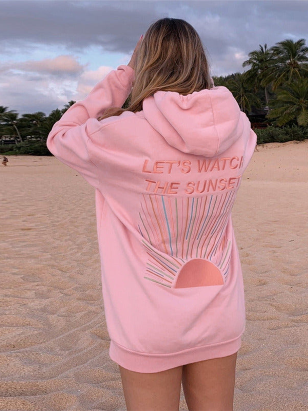 Ladies' Pullover Hoodie with Sunset Graphic