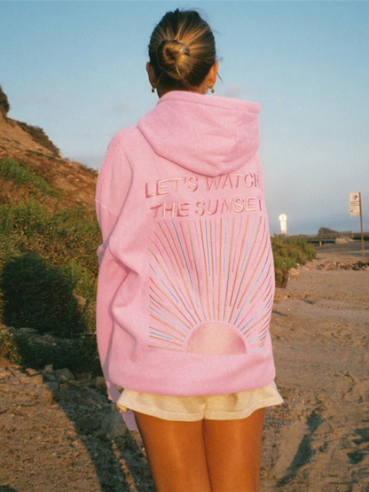 Ladies' Pullover Hoodie with Sunset Graphic