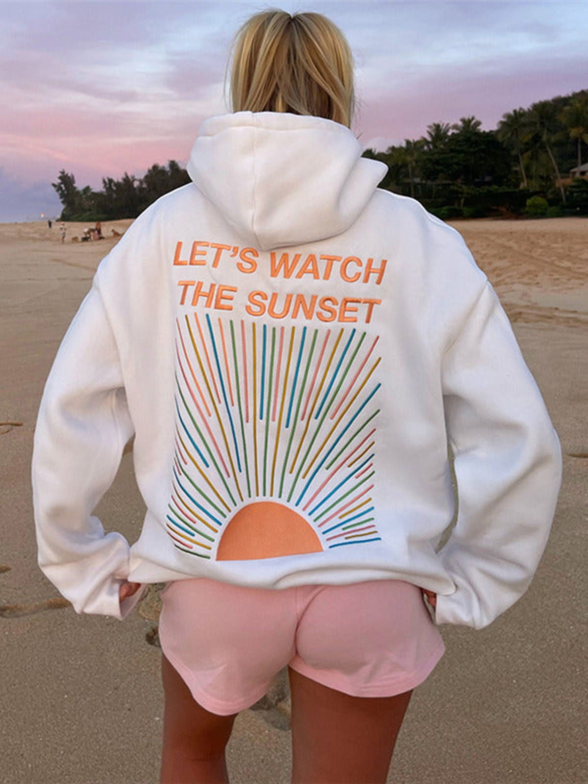 Ladies' Pullover Hoodie with Sunset Graphic - Nocini
