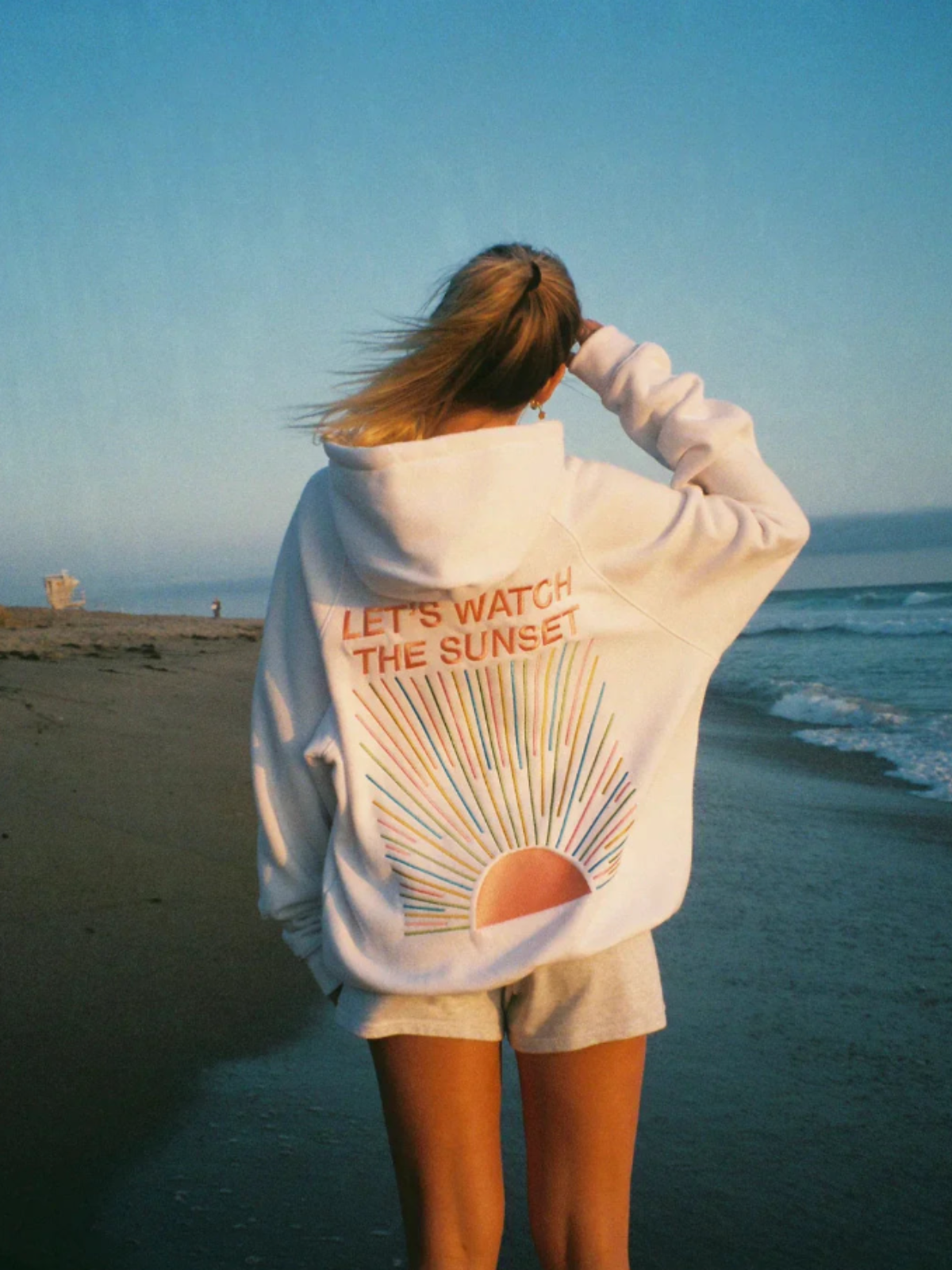 Ladies' Pullover Hoodie with Sunset Graphic