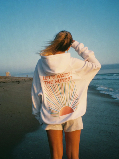 Ladies' Pullover Hoodie with Sunset Graphic